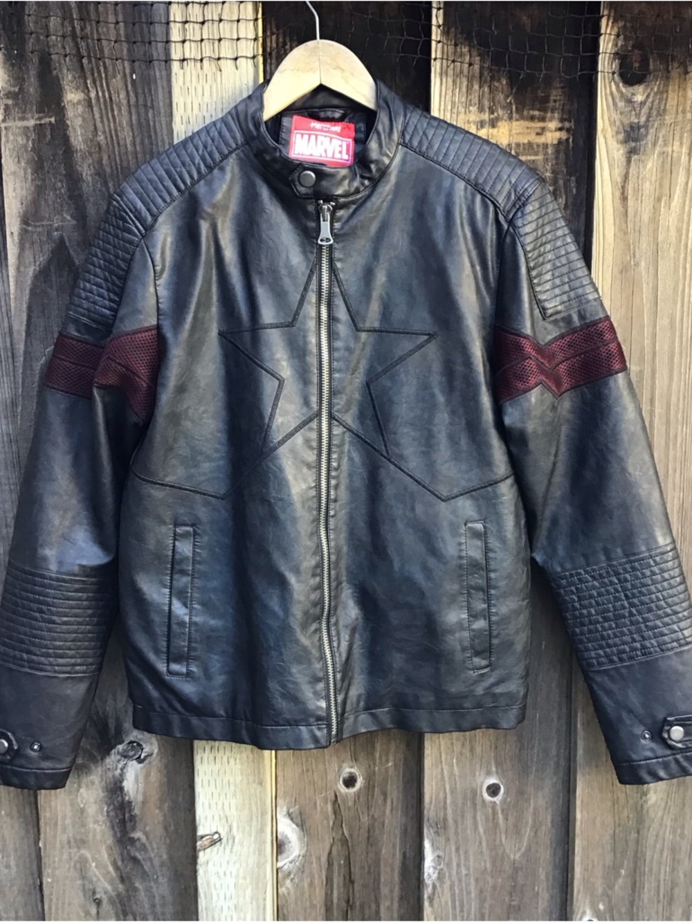 Marvel Captain America Leather Jacket Mens Medium Limited Edition Moto Black